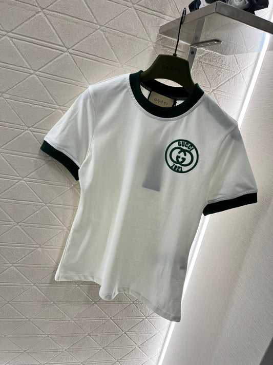 [Gucci] Embroidered Contrast Color Short Sleeve Genuine Open Mold Supports code changes within ten days with no refunds