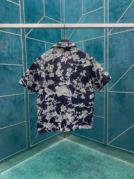 lv The new 24ss spring and summer denim short-sleeved shirt is paved with L Waves jacquard texture