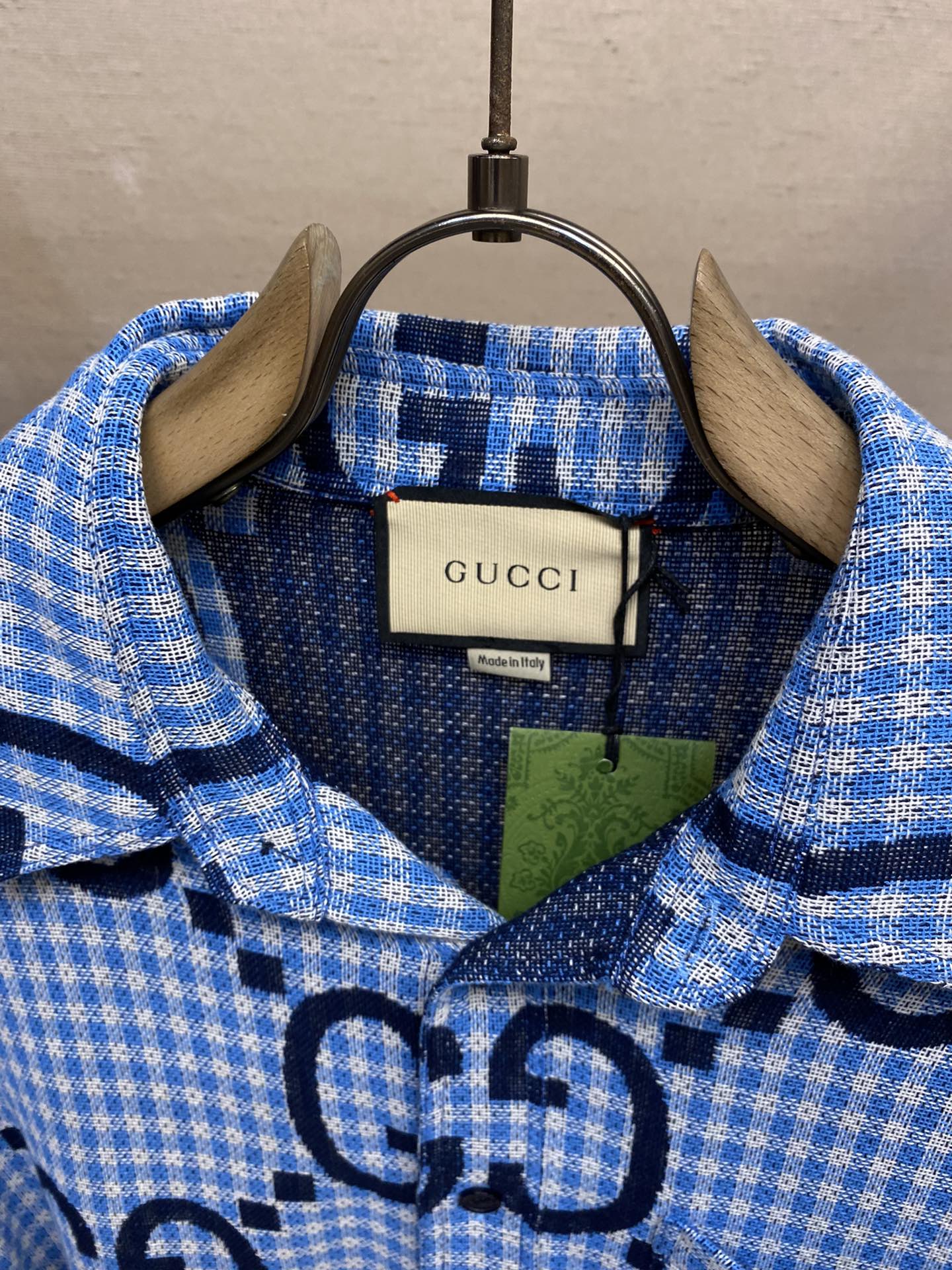 Gucci, 2024SS spring and summer new styles Haze blue fine plaid long-sleeved shirt