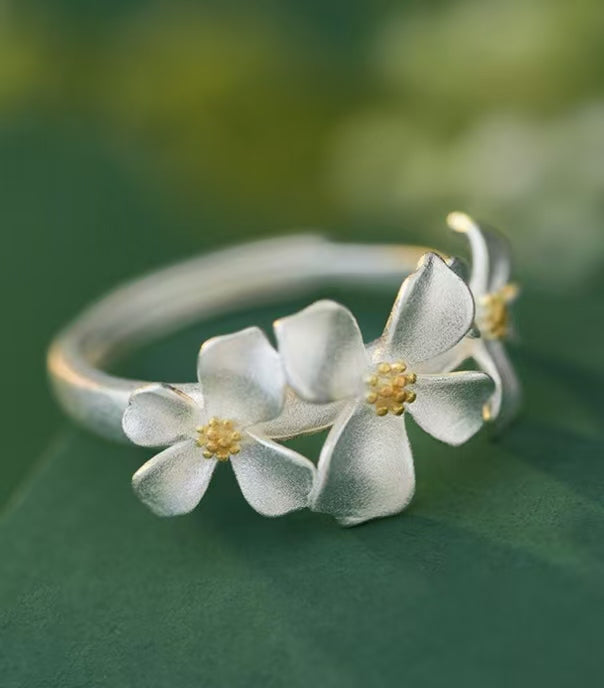 OEM Good S925 Sterling Silver Jewelry Handmade flower Adjustable Rings For Women Luxury Wedding