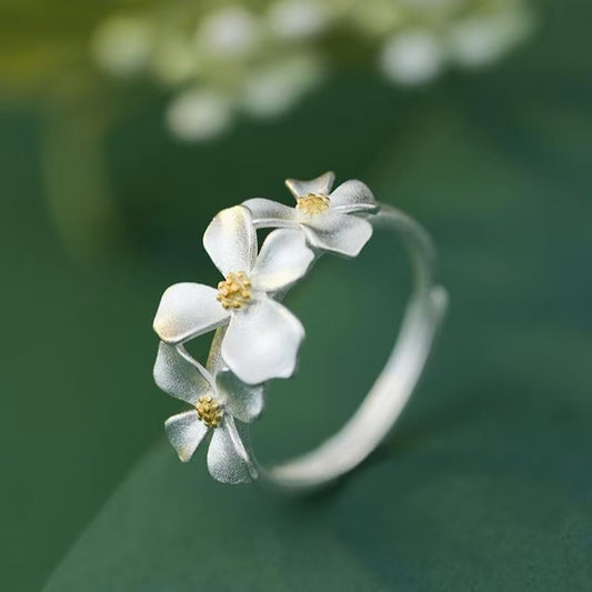 OEM Good S925 Sterling Silver Jewelry Handmade flower Adjustable Rings For Women Luxury Wedding