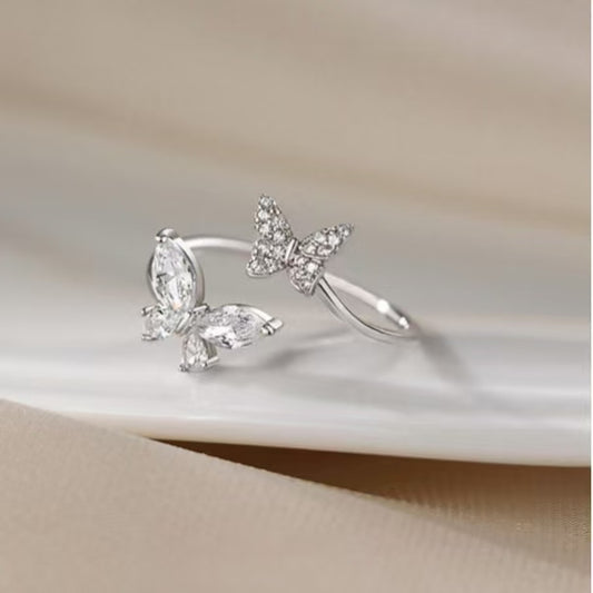 Wholesale High-End Luxury Open Butterfly Zircon 925 Sterling Silver Ring Jewelry