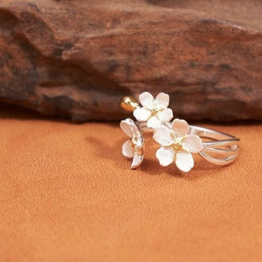 French Style Vintage Iris Flower Opening Rings for Women Girls Temperament Flowers Adjustable Ring Jewelry Accessories