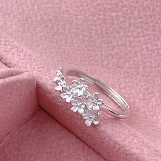 Minimalist 925 Sterling Silver Artificial Zircon Flower Small Gravel Embellished Design Rings Fast Shipping