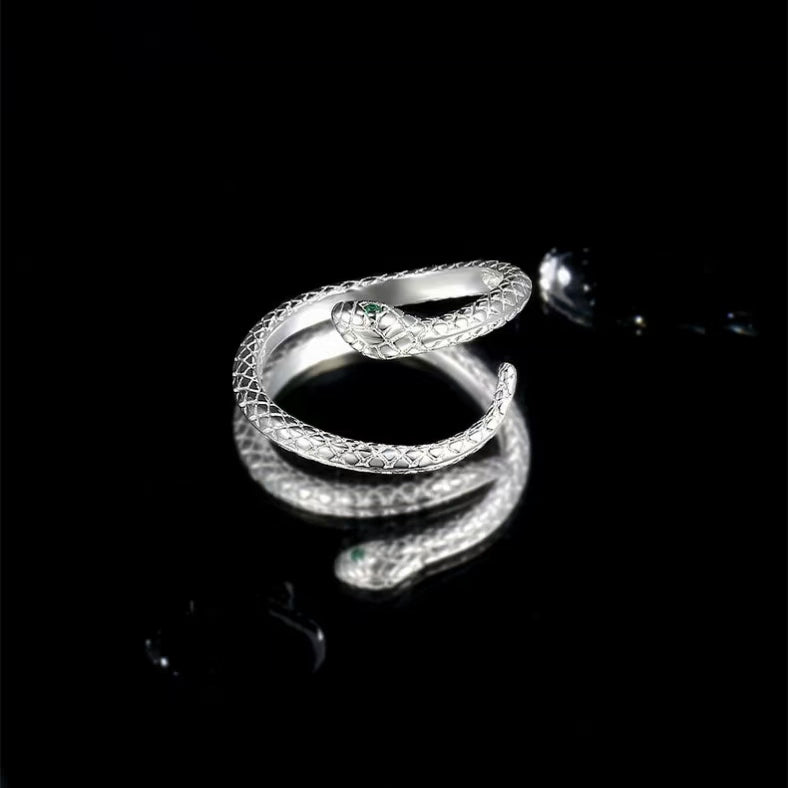 S925 Sterling Silver Ring Women's fashion jewelry snake rings silver 925 punk style silver jewelry adjustable ring